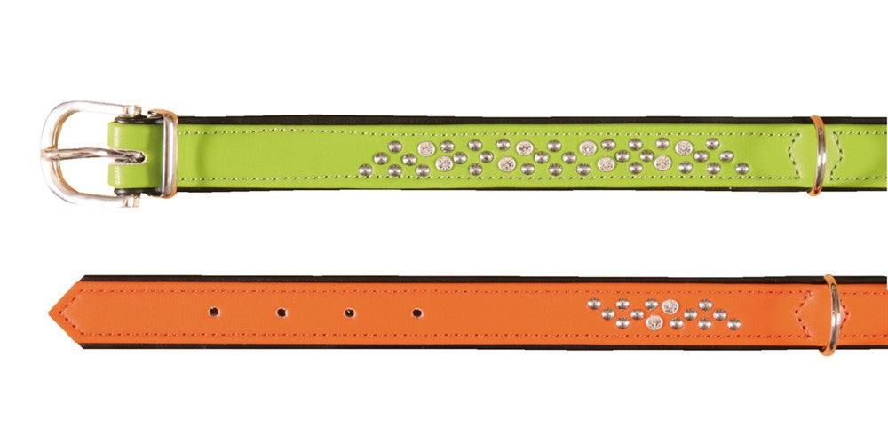 Trixie Halsband Läder Strass & Nitar Orange 18/40