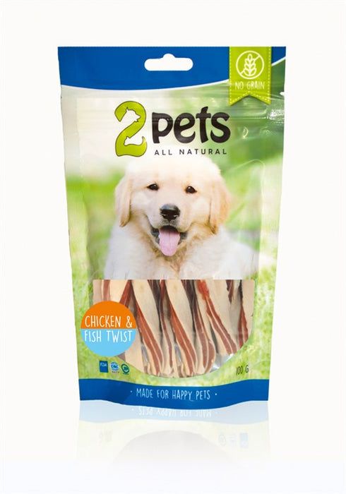 2pets Dogsnack Chicken & Fish Twist 100g 6x