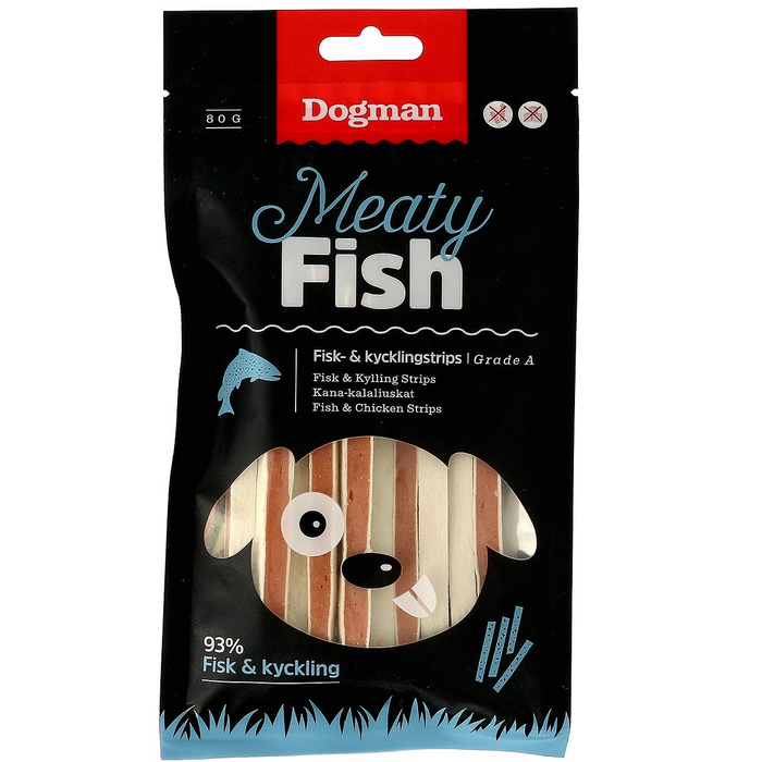 Dogman Hundgodis Meaty Fisk & Kycklingstrips 80g x7