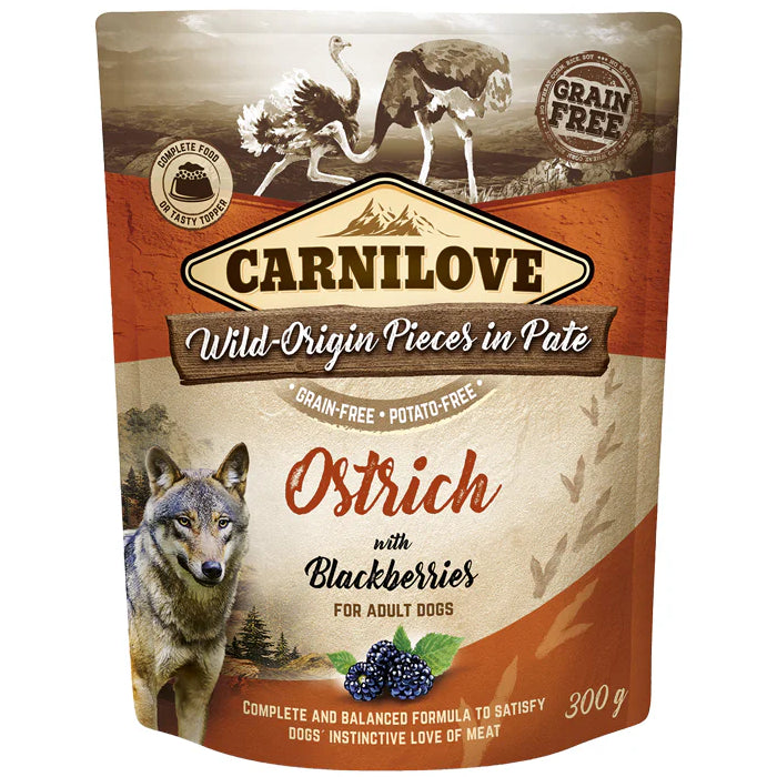 Carnilove Dog Pouch Paté Ostrich Blackberry 300g x12