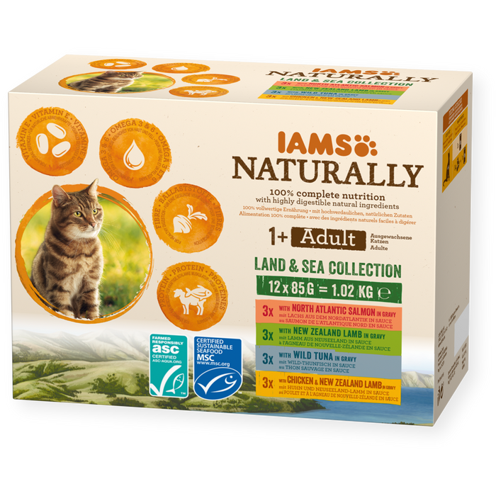 Iams Cat Naturally Land & Sea 85g x12